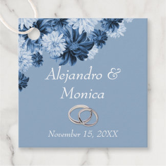 Dusty Blue and Silver Rings Floral Wedding Favor T Tags