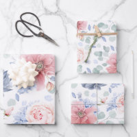 Dusty Blue and Soft Pink Flowers Botanical Pattern