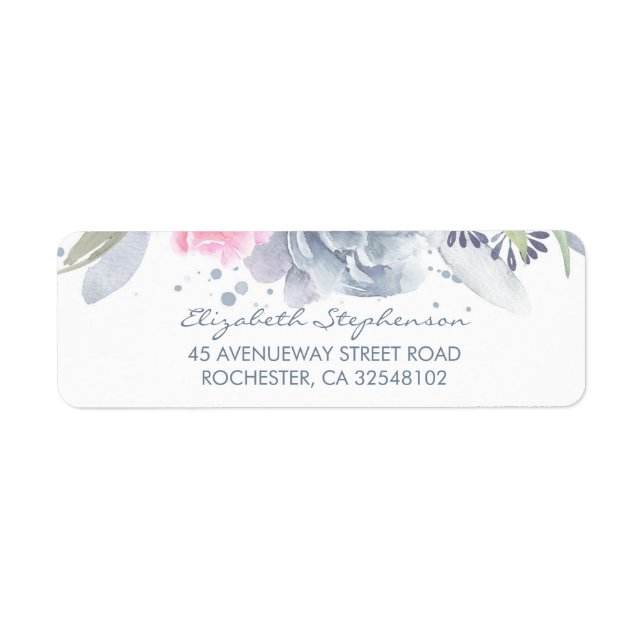 Dusty Blue and Soft Pink Watercolor Flowers Label (Front)