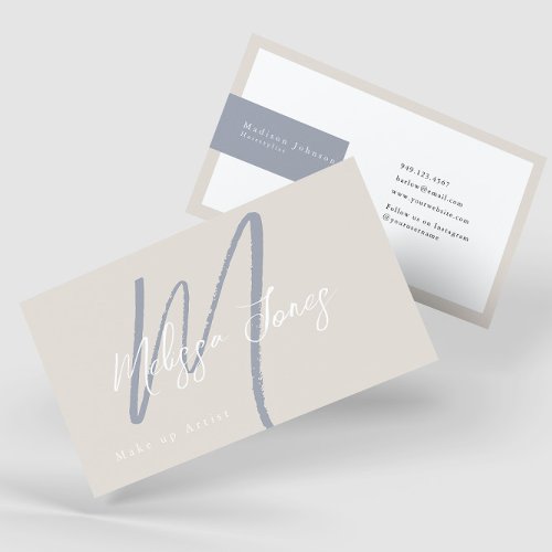Dusty Blue and Tan Elegant Minimalist  Business Card