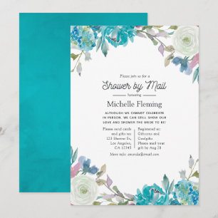 Dusty Blue and Turquoise Floral Shower by Mail Invitation
