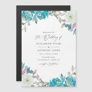 Dusty Blue and Turquoise Floral Wedding Magnetic Invitation