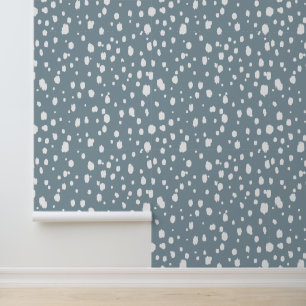 Dusty Blue and White Abstract Dots Wallpaper