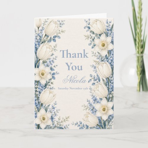 Dusty Blue and White Baby Shower Thank You Card