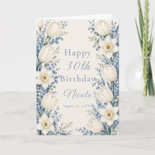 Dusty Blue and White Birthday Card