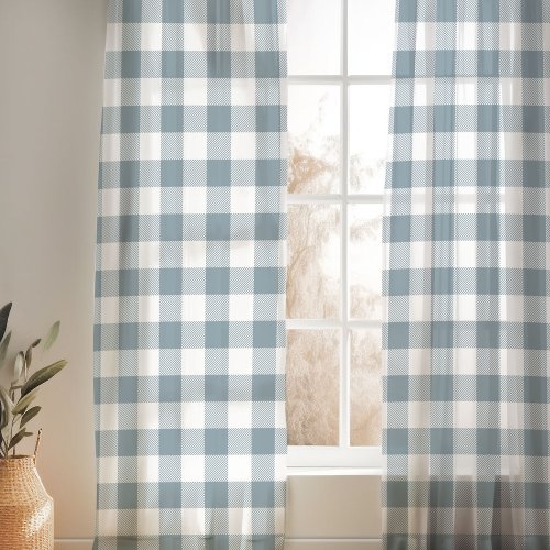 Dusty Blue and White Buffalo Check Sheer Curtains