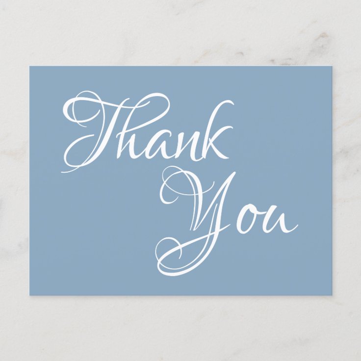 Dusty Blue and White Calligraphy Thank You Postcard | Zazzle