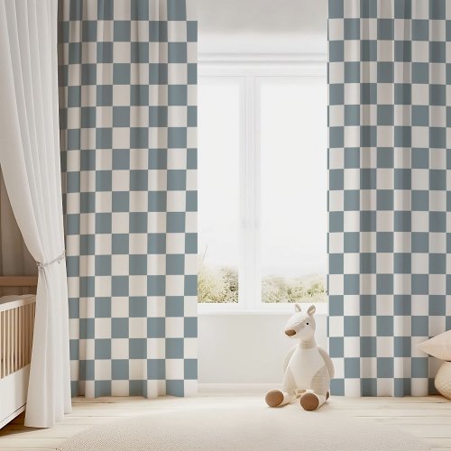 Dusty Blue and White Checkerboard Blackout Curtains