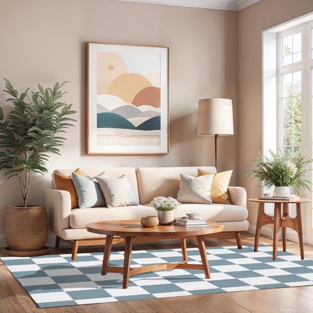 Dusty Blue and White Checkerboard Rug (Creator Uploaded)