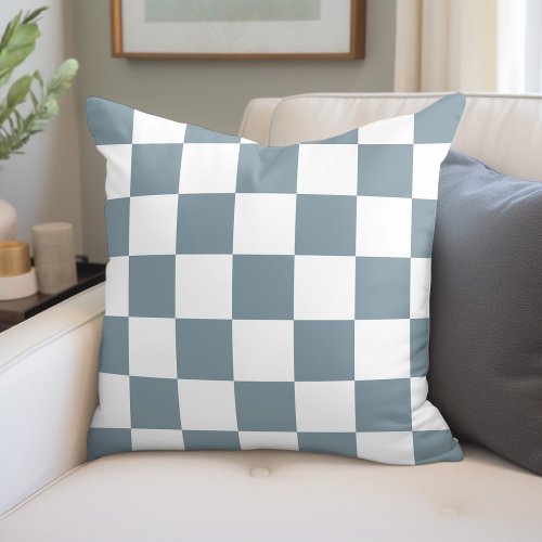 Dusty Blue and White Checkerboard Throw Pillow