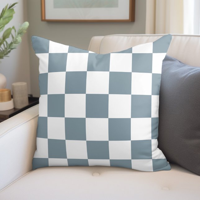 Dusty Blue and White Checkerboard Throw Pillow (Creator Uploaded)