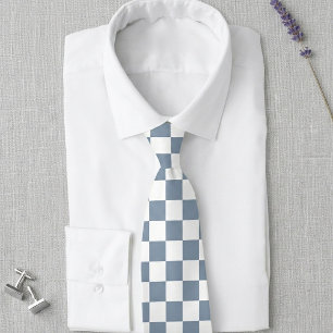 Dusty Blue and White Checkerboard Wedding Tie