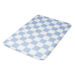 Dusty Blue and White Checkered Bath Mat