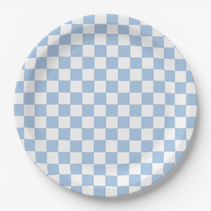 Dusty Blue and White Checkered Paper Plates