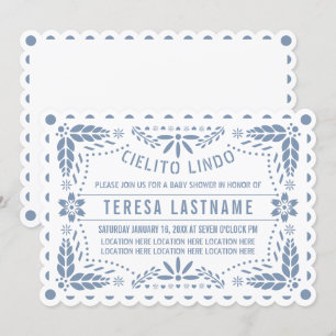Dusty blue and white cielito lindo baby boy shower invitation