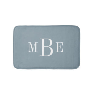 Dusty Blue and White Classic 3 Letter Monogram Bath Mat