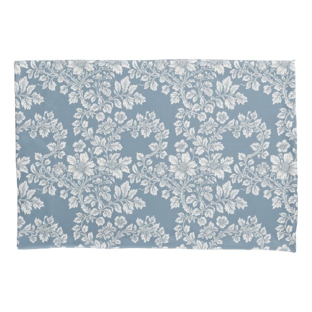 Dusty Blue and White Cottage Garden Pillow Case (Front)