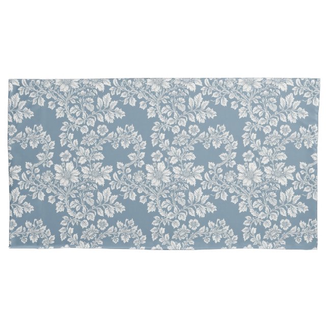 Dusty Blue and White Cottage Garden Pillow Case (Front)