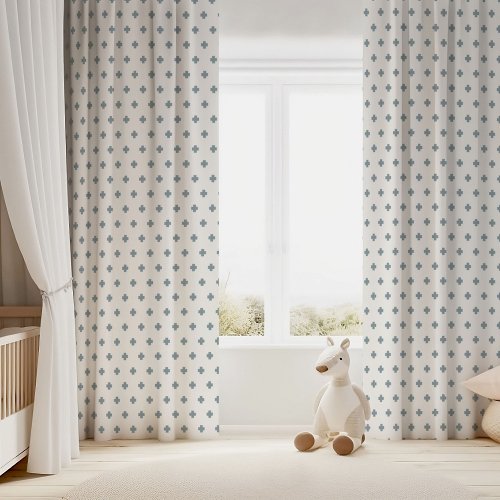 Dusty Blue and White Cross Blackout Curtains