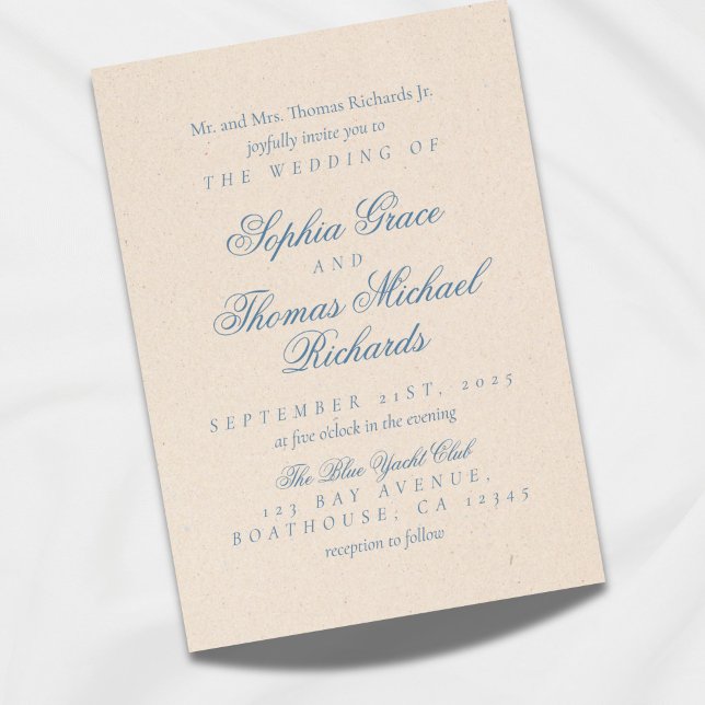 Dusty Blue and White Elegant Wedding Invitation (Invite guests to your elegant ceremony with this script, dusty blue invitation!)