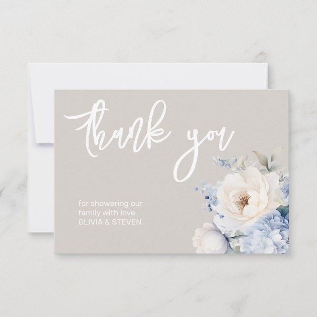 Dusty blue and white floral baby shower card (Front)