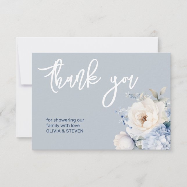 Dusty blue and white floral baby shower card (Front)