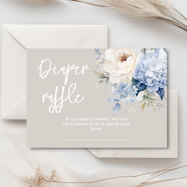 Dusty blue and white floral baby shower card (Dusty blue and beige watercolor peonies floral baby shower invitation, gender neutral)