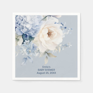 Dusty blue and white floral baby shower card napkins