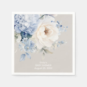 Dusty blue and white floral baby shower card napkins
