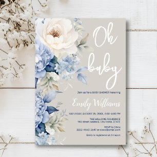 Dusty blue and white floral baby shower invitation