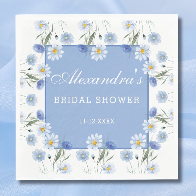 Dusty Blue and White Floral Boho Bridal Shower  Napkins (Creator Uploaded)