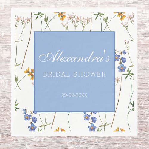 Dusty Blue and White Floral Boho Bridal Shower  Napkins