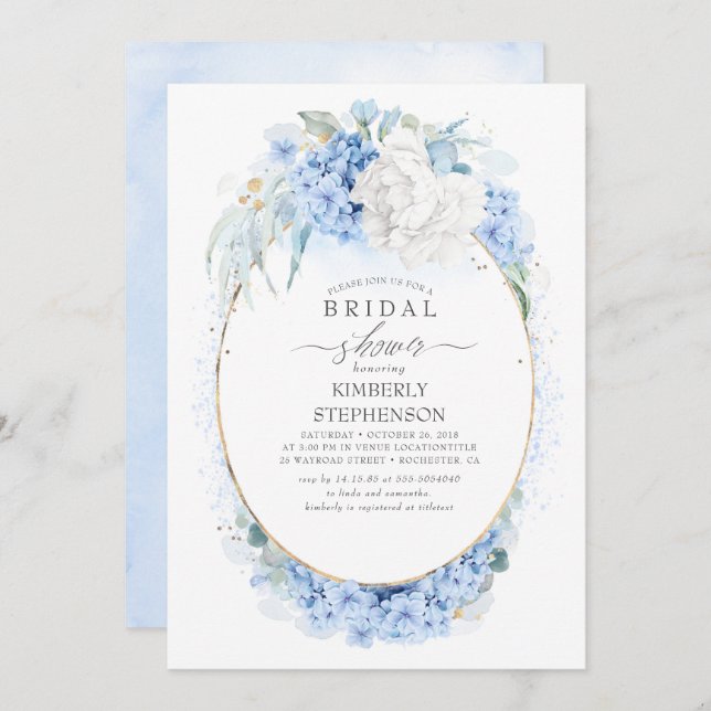 Dusty Blue and White Floral Bridal Shower Invitation (Front/Back)