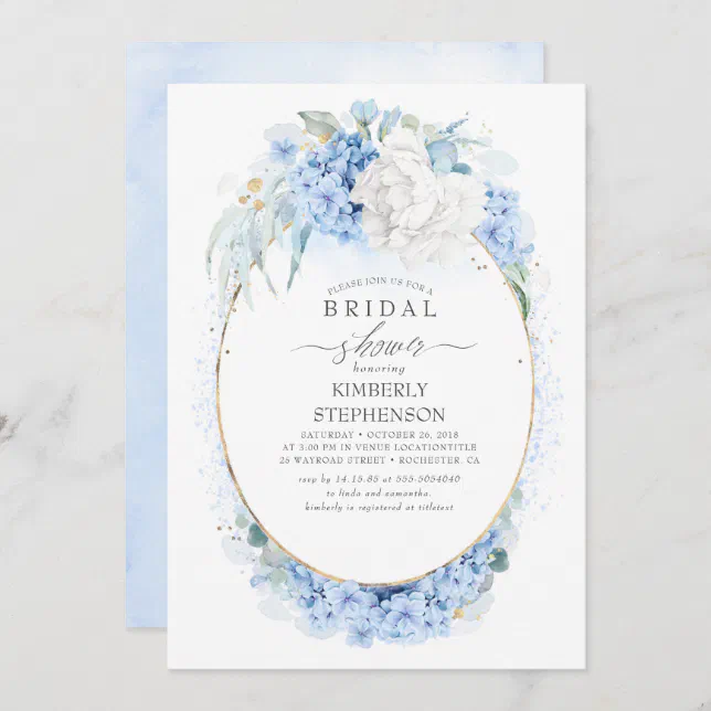 Dusty Blue and White Floral Bridal Shower Invitation | Zazzle