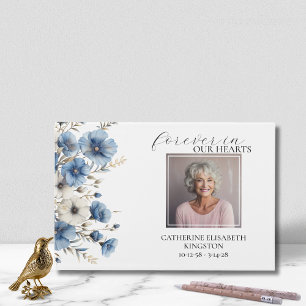 Dusty Blue and White Floral Funeral Memorial Guest Book