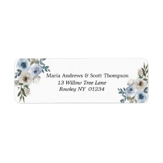 Dusty Blue and White Floral Gold Return Address Label