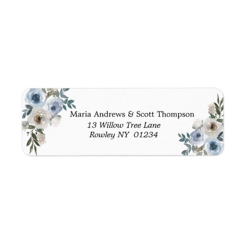 Dusty Blue and White Floral Gold Return Address Label