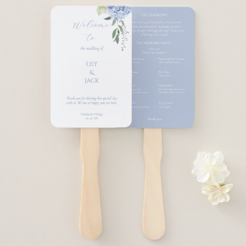 Dusty Blue and White Floral Hydrangea Set of Fans