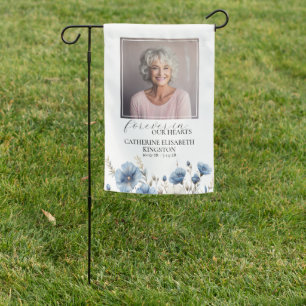 Dusty Blue and White Floral Memorial Garden Flag