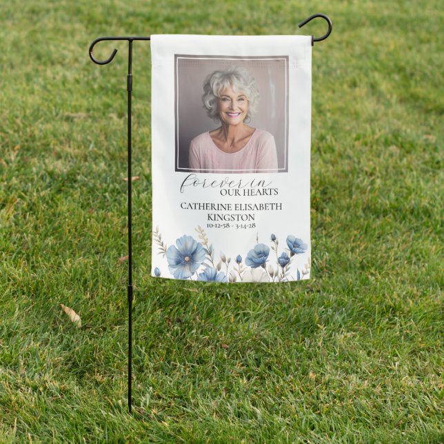 Dusty Blue and White Floral Memorial Garden Flag (In SItu)