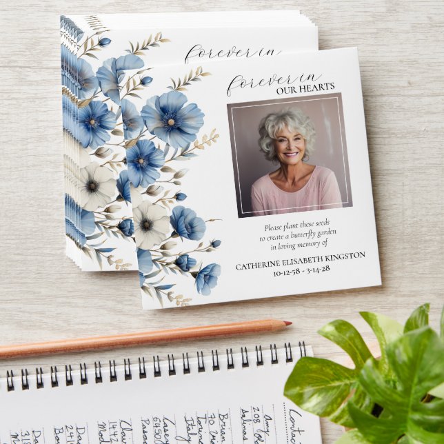 Dusty Blue and White Floral Memorial Seed Packets Envelope (Stacked)