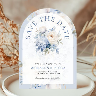 Dusty Blue and White Floral Photo Wedding Save The Date
