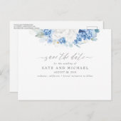 Dusty Blue and White Floral Save the Date Postcard (Front/Back)