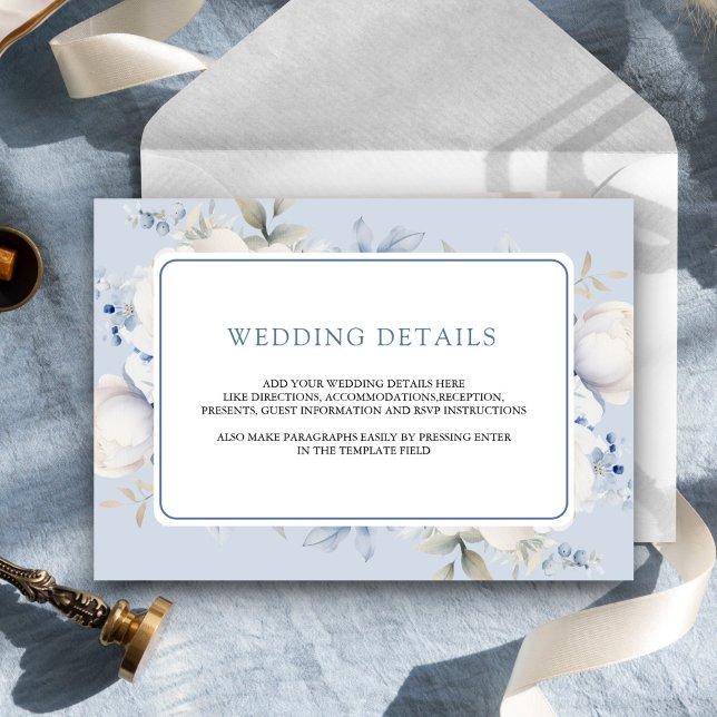 Dusty Blue and White Floral Wedding Details Enclosure Card (Creator Uploaded)