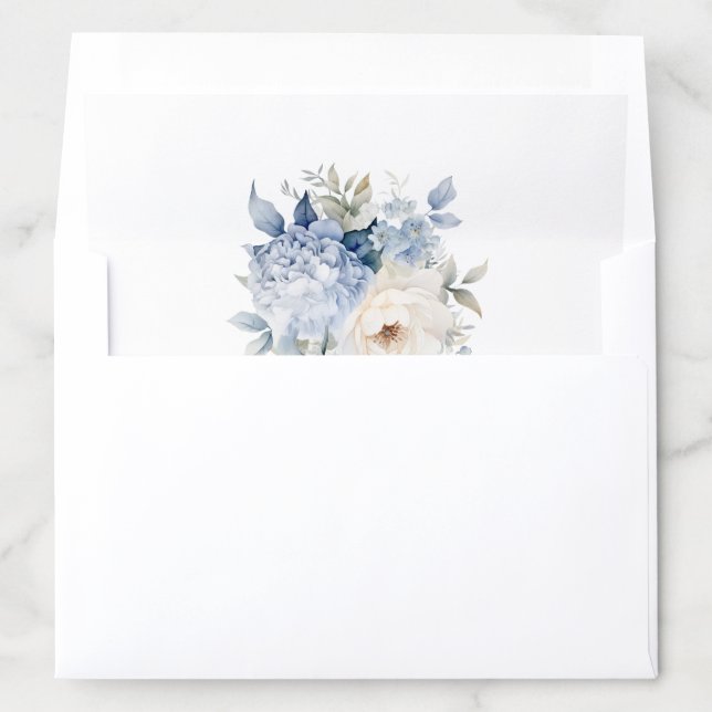 Dusty Blue and White Floral Wedding Envelope Liner (In Envelope)