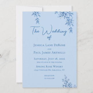 Dusty Blue and White Floral Wedding Invitation