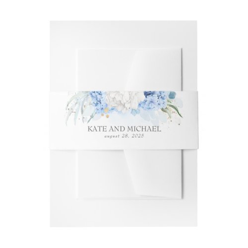 Dusty Blue and White Floral Wedding Invitation Belly Band