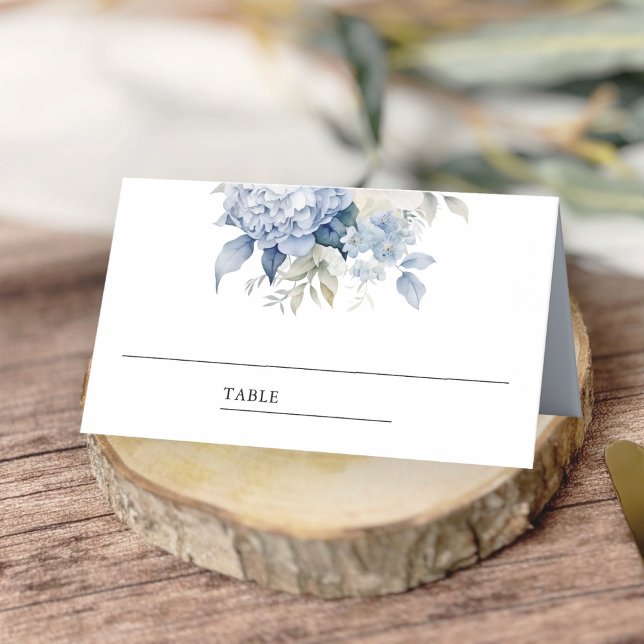 Dusty Blue and White Floral Wedding Place Card (Creator Uploaded)