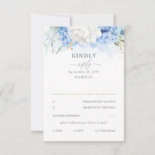 Dusty Blue and White Floral Wedding RSVP
