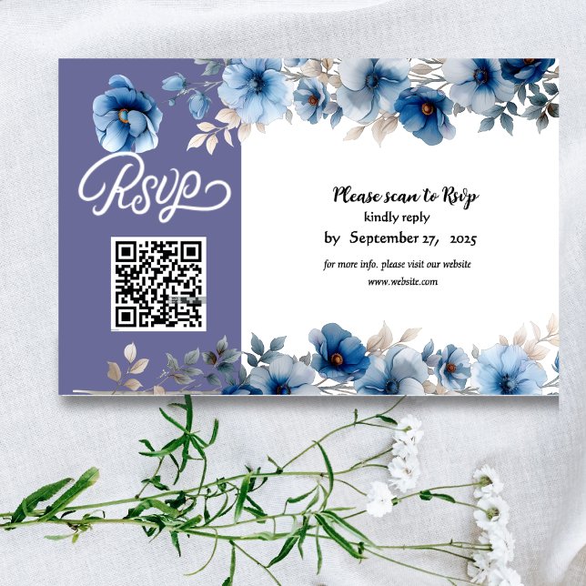  Dusty Blue and white floral wedding  RSVP Card (Creator Uploaded)